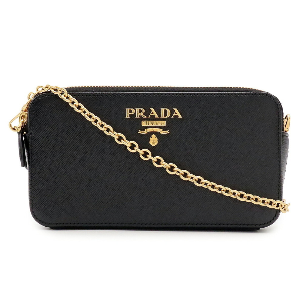 PRADA Chain Shoulder Bag, Wallet, Clutch Saffiano Leather, NERO Black, 1DH010
